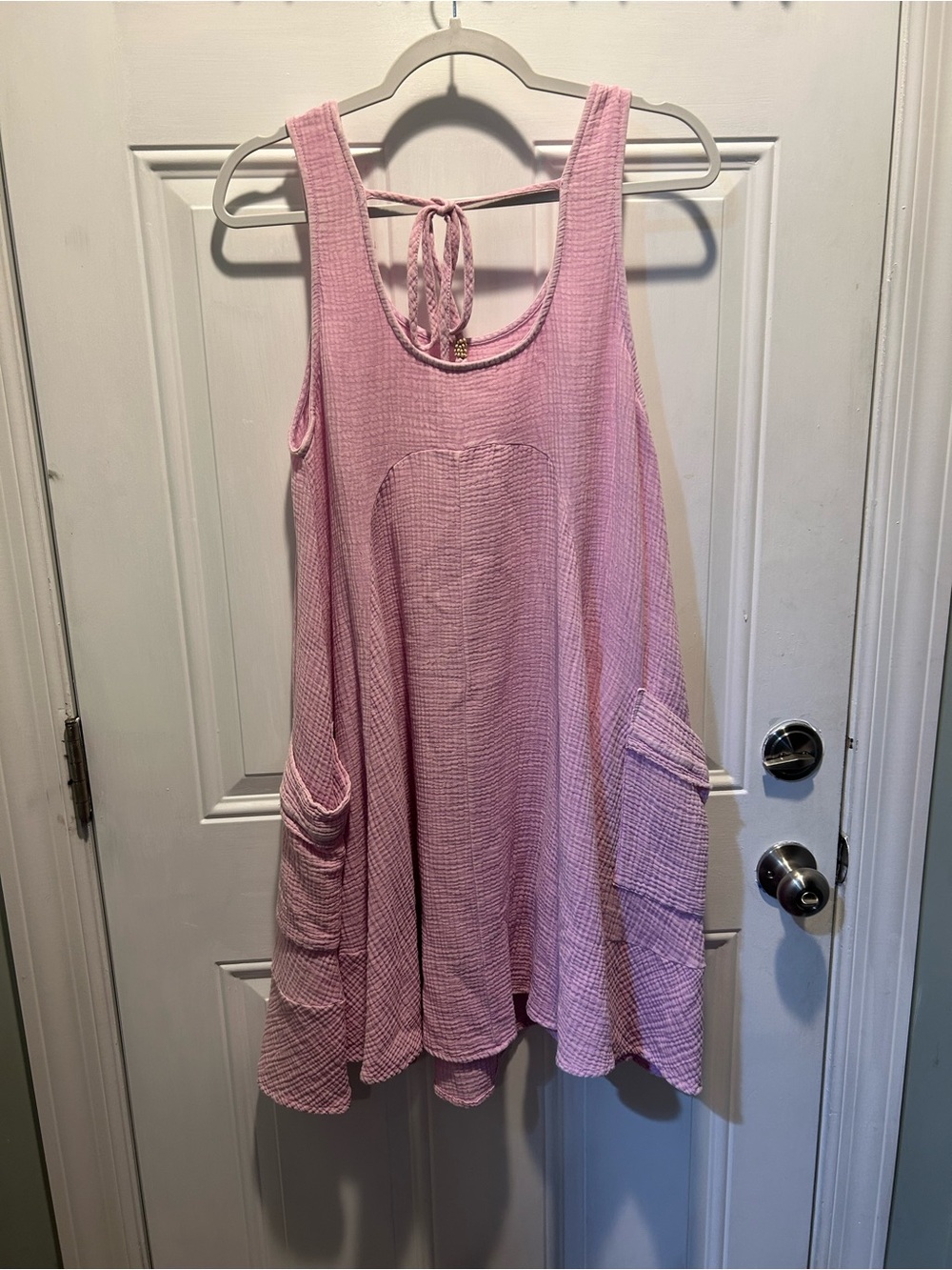 Easel Light Pink Textured Sleeveless Pocket Tunic Dress